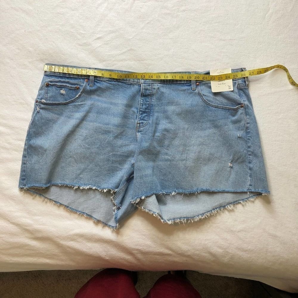 Abercrombie & Fitch Curve Love Distressed Blue Low Rise 90's Baggy Shorts- 37x24 - Picture 5 of 10